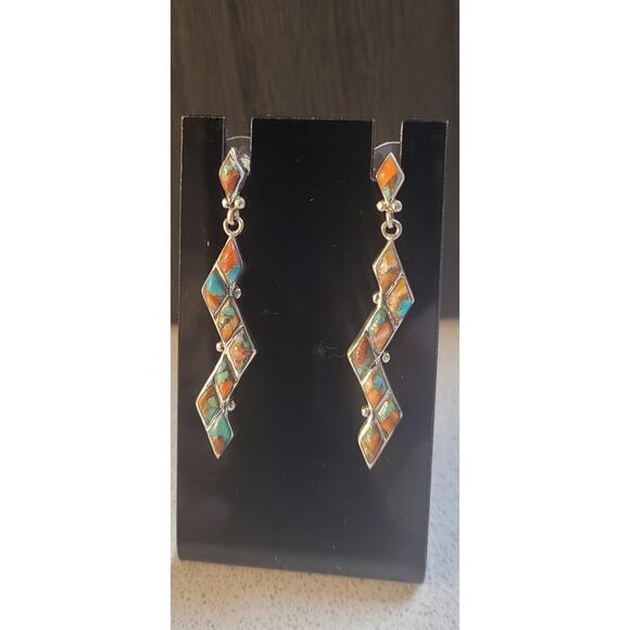 Spiny Turquoise Earrings in Sterling Silver - Picture 1 of 2